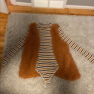 Long Sleeve Stripped Body Suit(XS) and Fur Vest(S)